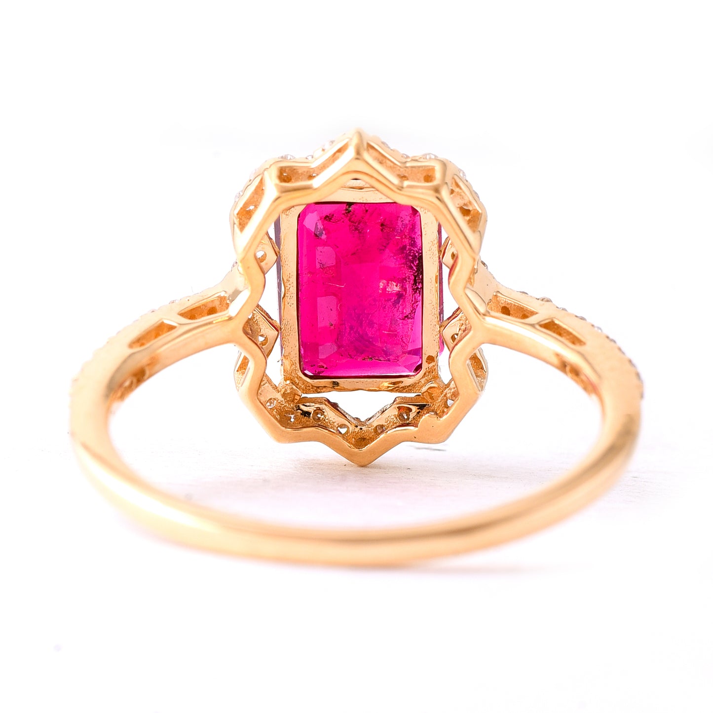2.16 Ct Octagon Step Cut Natural Pink Tourmaline 14K Gold Ring