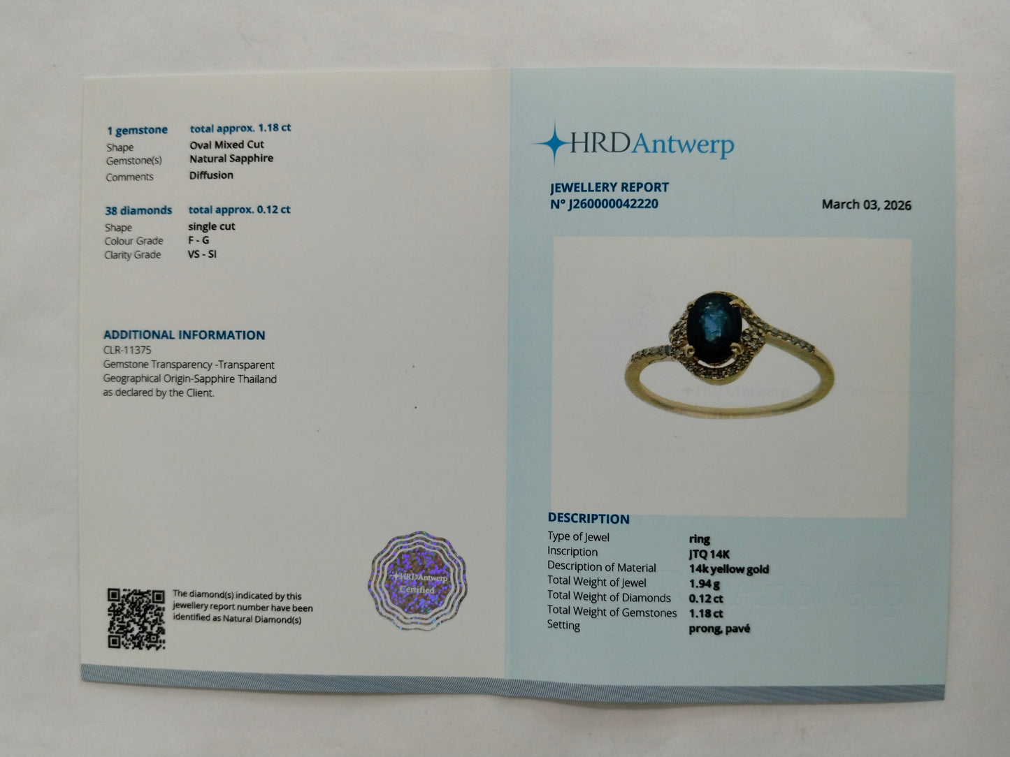 1.30 Ct Oval Mixed Cut Natural Sapphire 14K Gold Ring