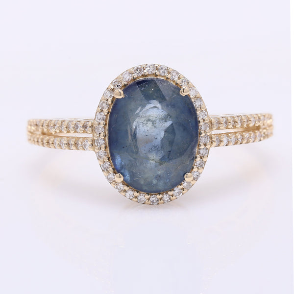 3.13 Ct Oval Mixed Cut Natural Sapphire 14K Gold Ring