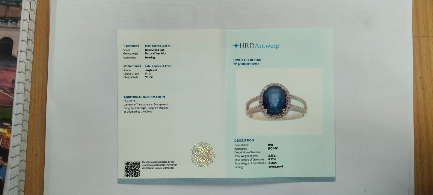 2.55 Ct Oval Mixed Cut Natural Sapphire 14K Gold Ring