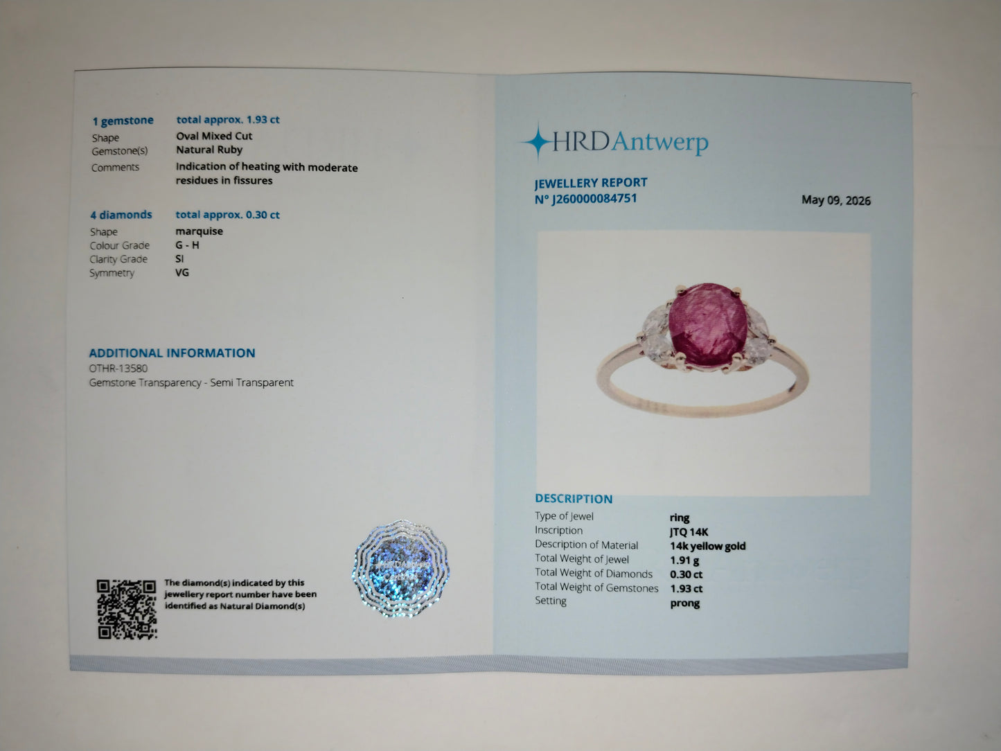 1.46 Ct Oval Mixed Cut Natural Ruby 14K Gold Ring