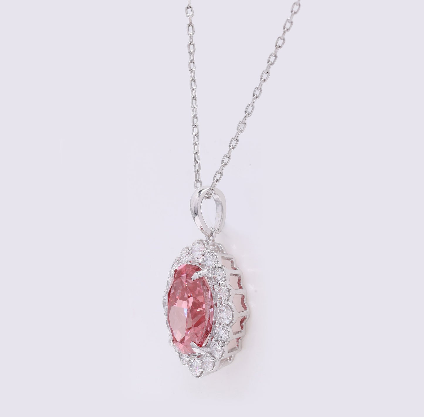 3.66 Carats Fancy Vivid Pink Lab Grown Diamond 14K Gold Pendant