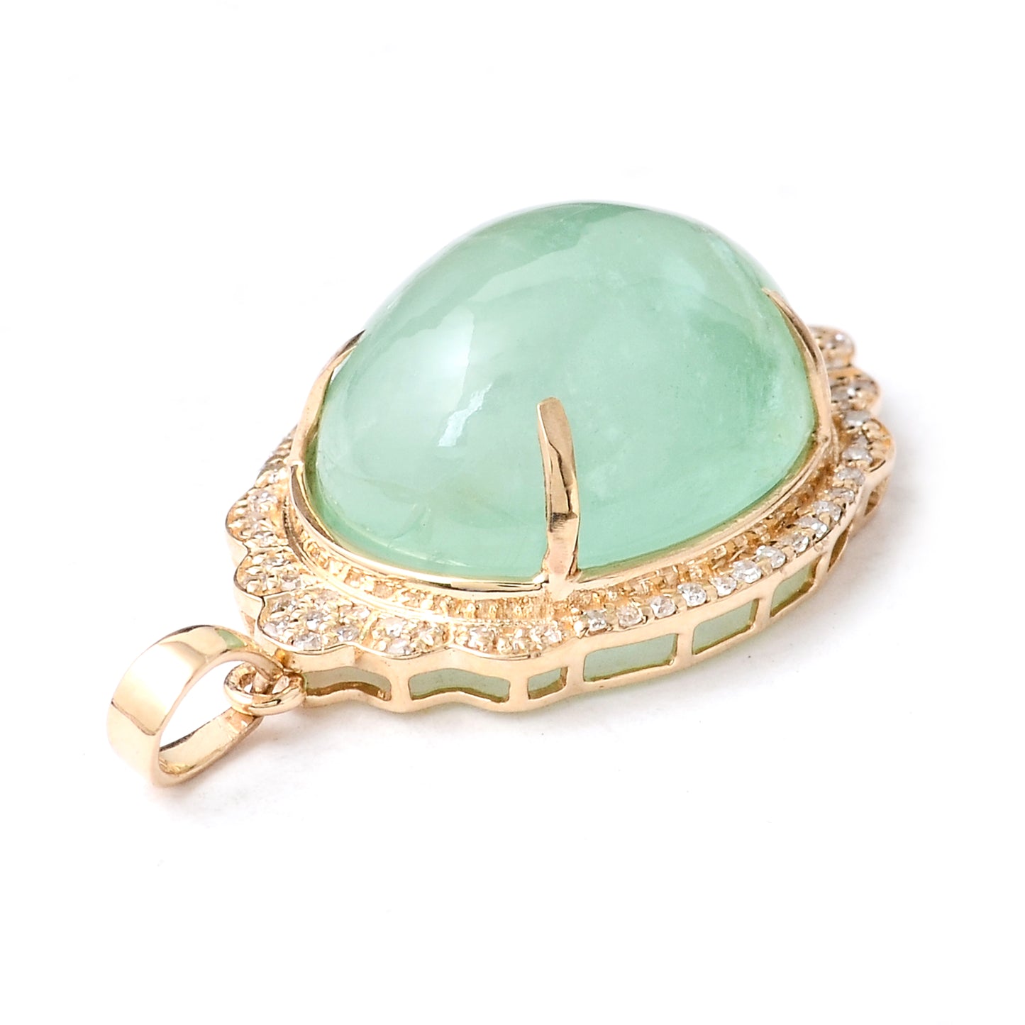 12.82 Ct Oval Cabochon Natural Beryl Emerald 14K Gold Pendant