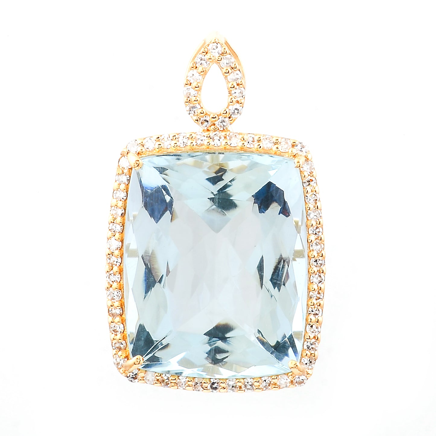 6.38 Ct Cushion Mixed Cut Natural Aquamarine 14K Gold Pendant