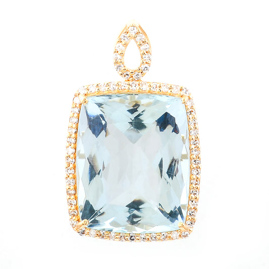 6.38 Ct Cushion Mixed Cut Natural Aquamarine 14K Gold Pendant