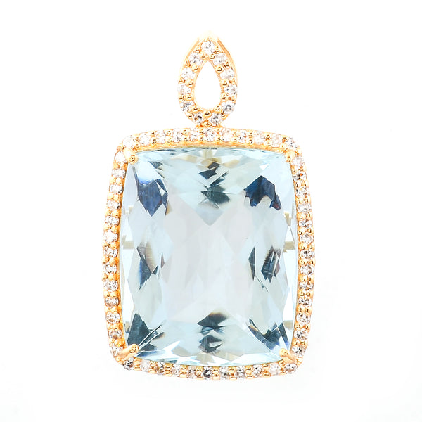 6.38 Ct Cushion Mixed Cut Natural Aquamarine 14K Gold Pendant