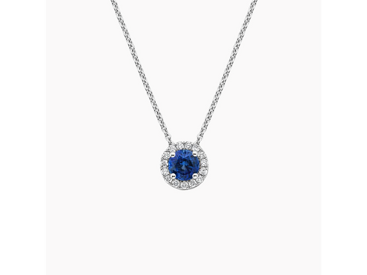 Sapphire Halo Diamond Pendant 1/8 ctw