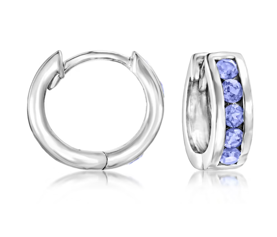 .60 ctw Tanzanite Huggie Hoop Earrings in Sterling Silver. 1/2"