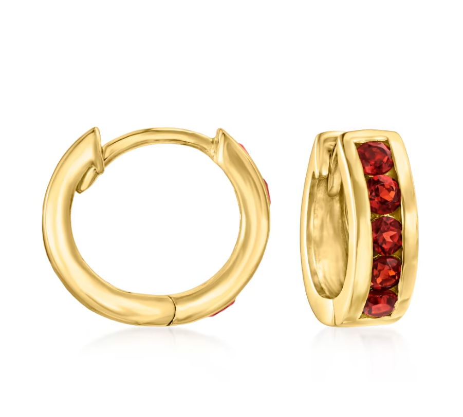 .90 ctw Garnet Huggie Hoop Earrings in 18kt Gold Over Sterling. 1/2"