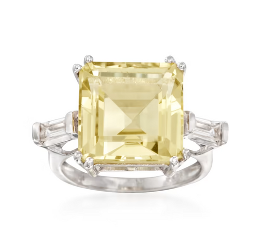 10.00 Carat Lemon Topaz and .60 ctw White Topaz Ring in Sterling Silver