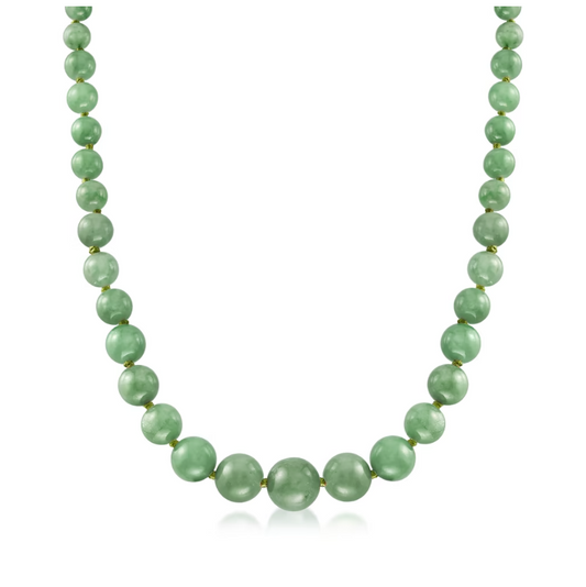 6-13mm Jade Bead Graduated Necklace with 14kt Yellow Gold