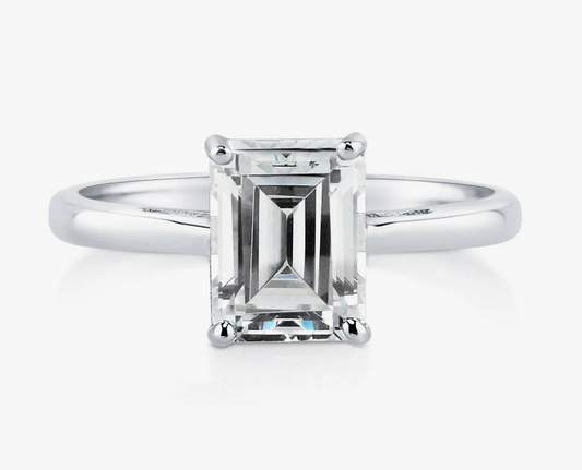 Solitaire 2.1ct Emerald Cut CZ Ring in Sterling Silver