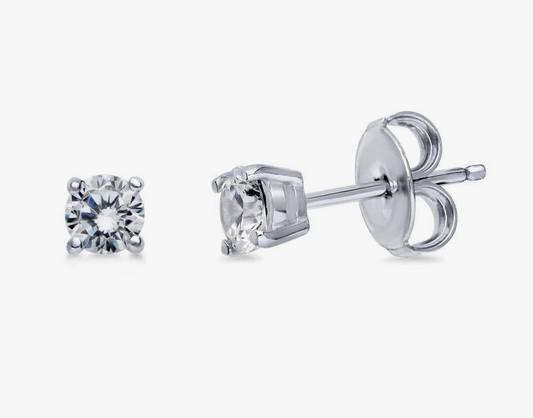 Solitaire Round CZ Stud Earrings in Sterling Silver