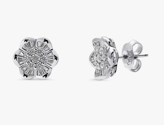 Flower CZ Stud Earrings in Sterling Silver