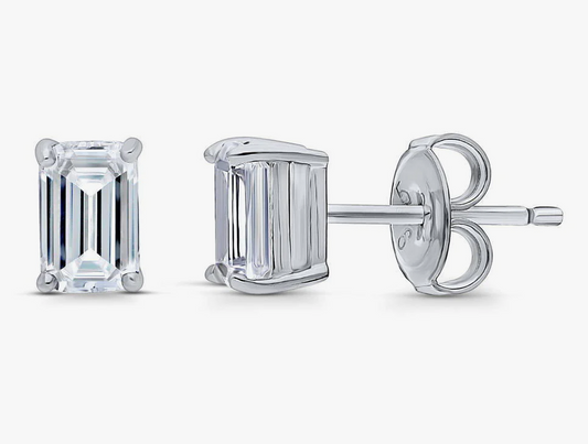 Solitaire Emerald Cut CZ Stud Earrings in Sterling Silver