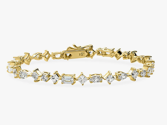 Cluster CZ Statement Tennis Bracelet in Gold Flashed Sterling Silver