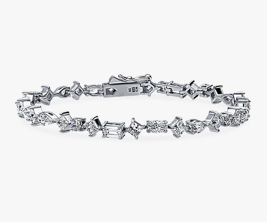 Cluster CZ Statement Tennis Bracelet in Sterling Silver