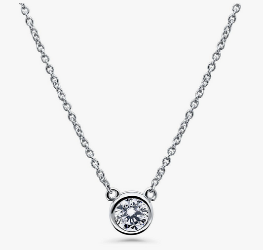 Solitaire 0.45ct Bezel Set Round CZ Pendant Necklace in Sterling Silver
