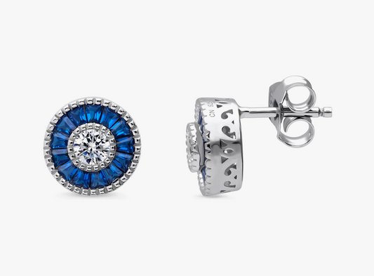 Halo Art Deco Round CZ Stud Earrings in Sterling Silver