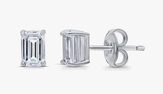 Solitaire Emerald Cut CZ Stud Earrings in Sterling Silver