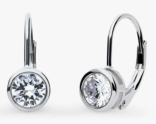 Solitaire 1.2ct Bezel Set Round CZ Dangle Earrings in Sterling Silver