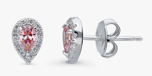 Halo Pear CZ Stud Earrings in Sterling Silver