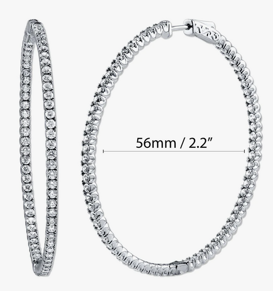 CZ Large Inside-Out Hoop Earrings in Sterling Silver 2.2"