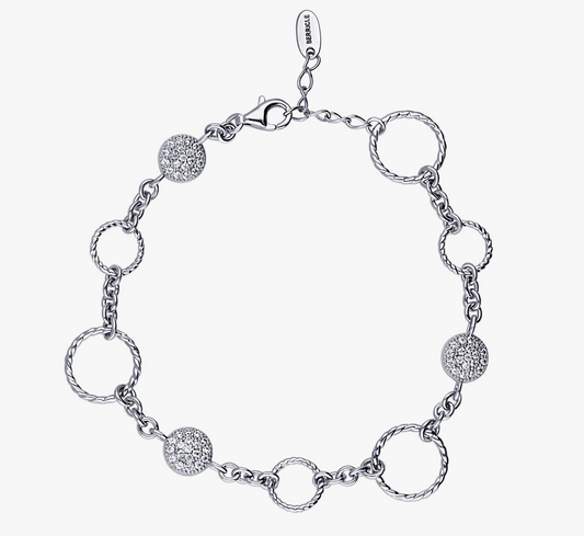 Open Circle Cable CZ Link Bracelet in Sterling Silver