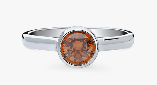 Solitaire Caramel Bezel Set Round CZ Ring in Sterling Silver 0.8ct