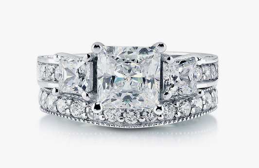 3-Stone Princess CZ Ring Set in Sterling Silver