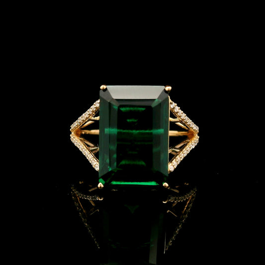 8.30 Ct Emerald Cut Lab Grown Emerald 14K Gold Ring