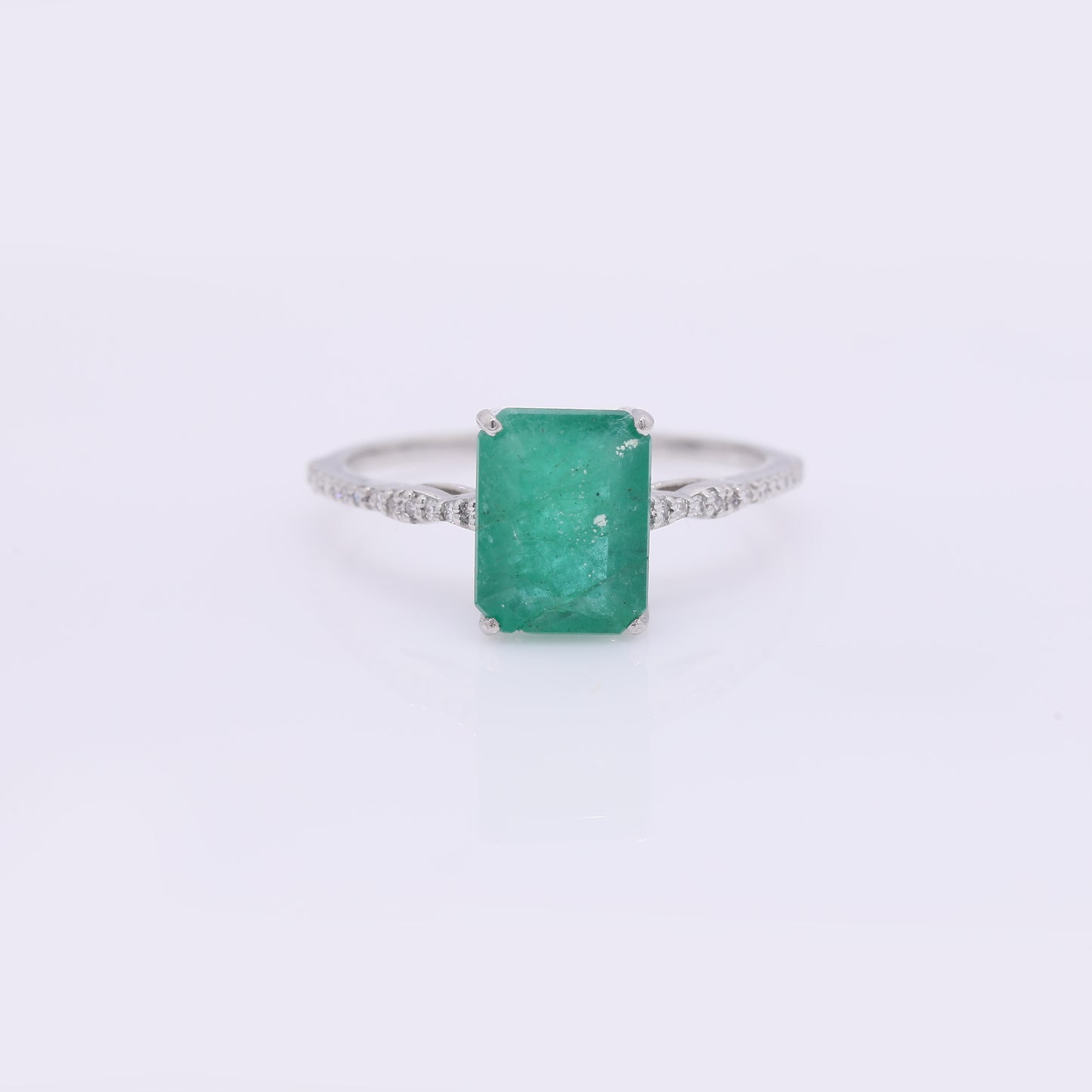 2.58 Ct Octagon Step Cut Natural Emerald 950 Platinum Ring