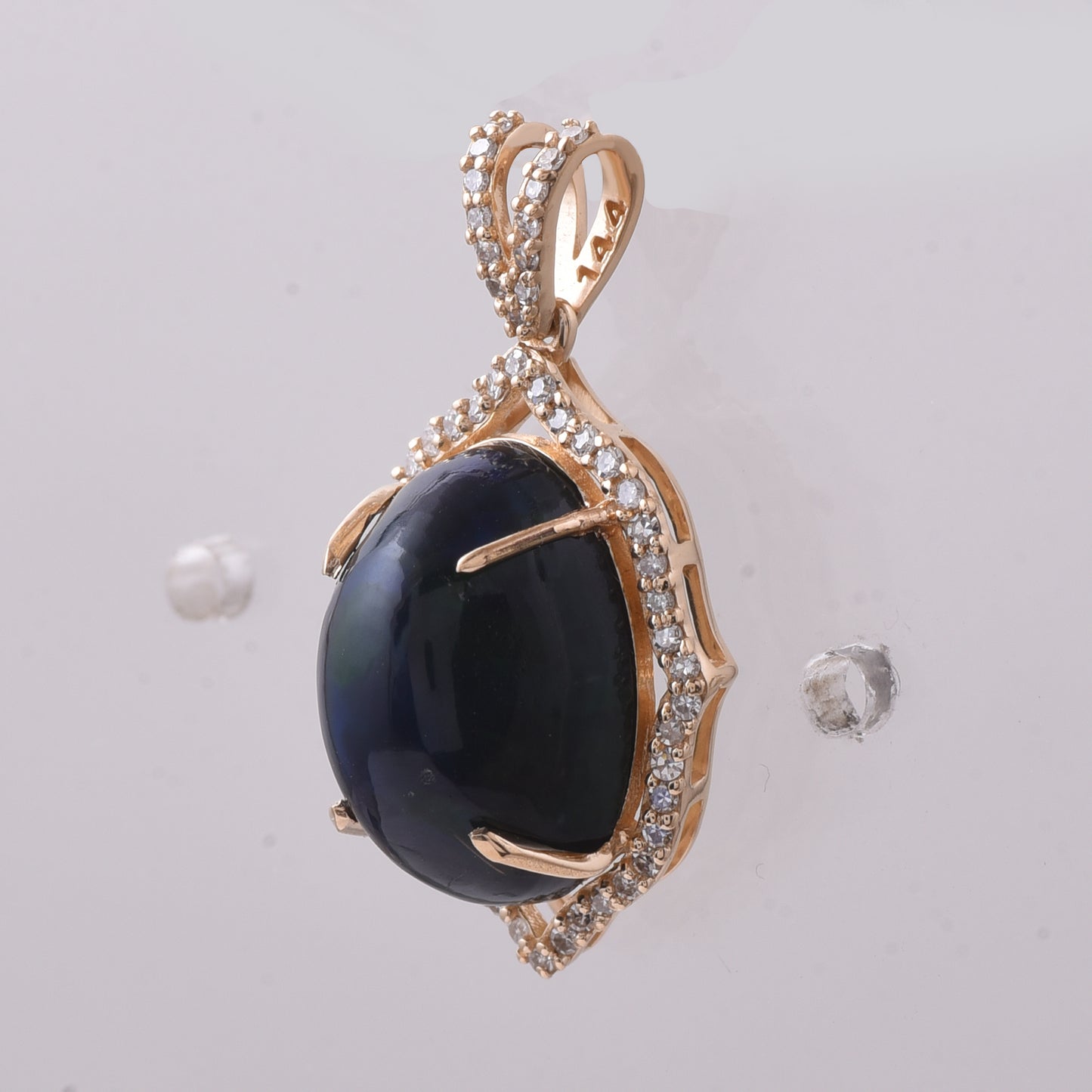 3.57 Ct Oval Cabochon Cut Natural Black Opal 14K Gold Pendant