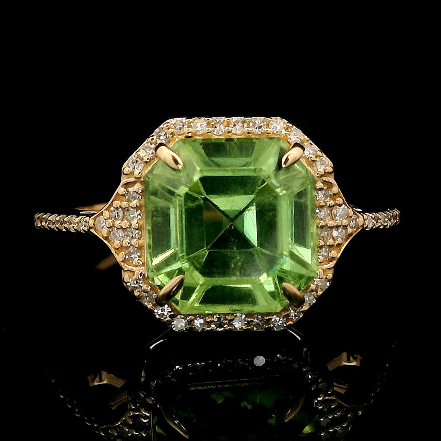 3.96 Ct Octagon Step Cut Natural Peridot 14K Gold Ring