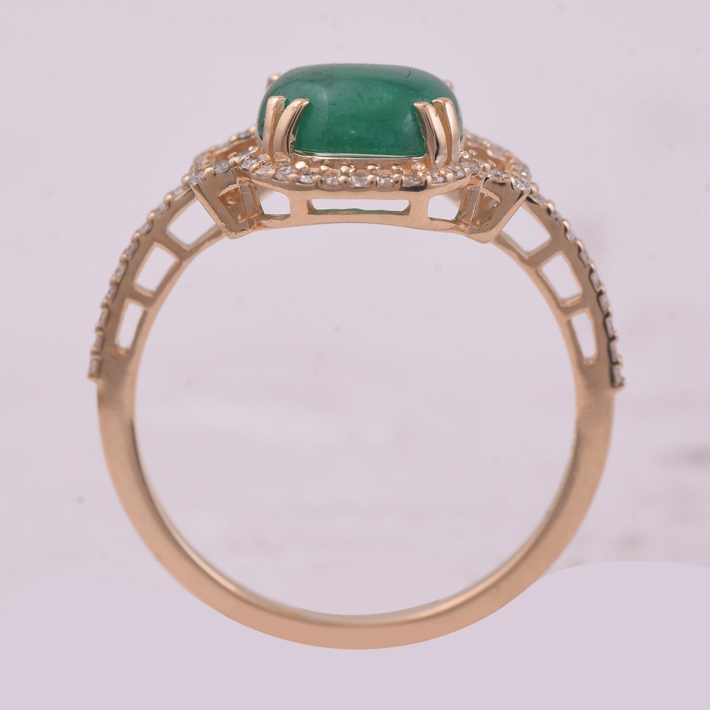 2.15 Ct Round Cabochon Cut Natural Emerald 14K Gold Ring
