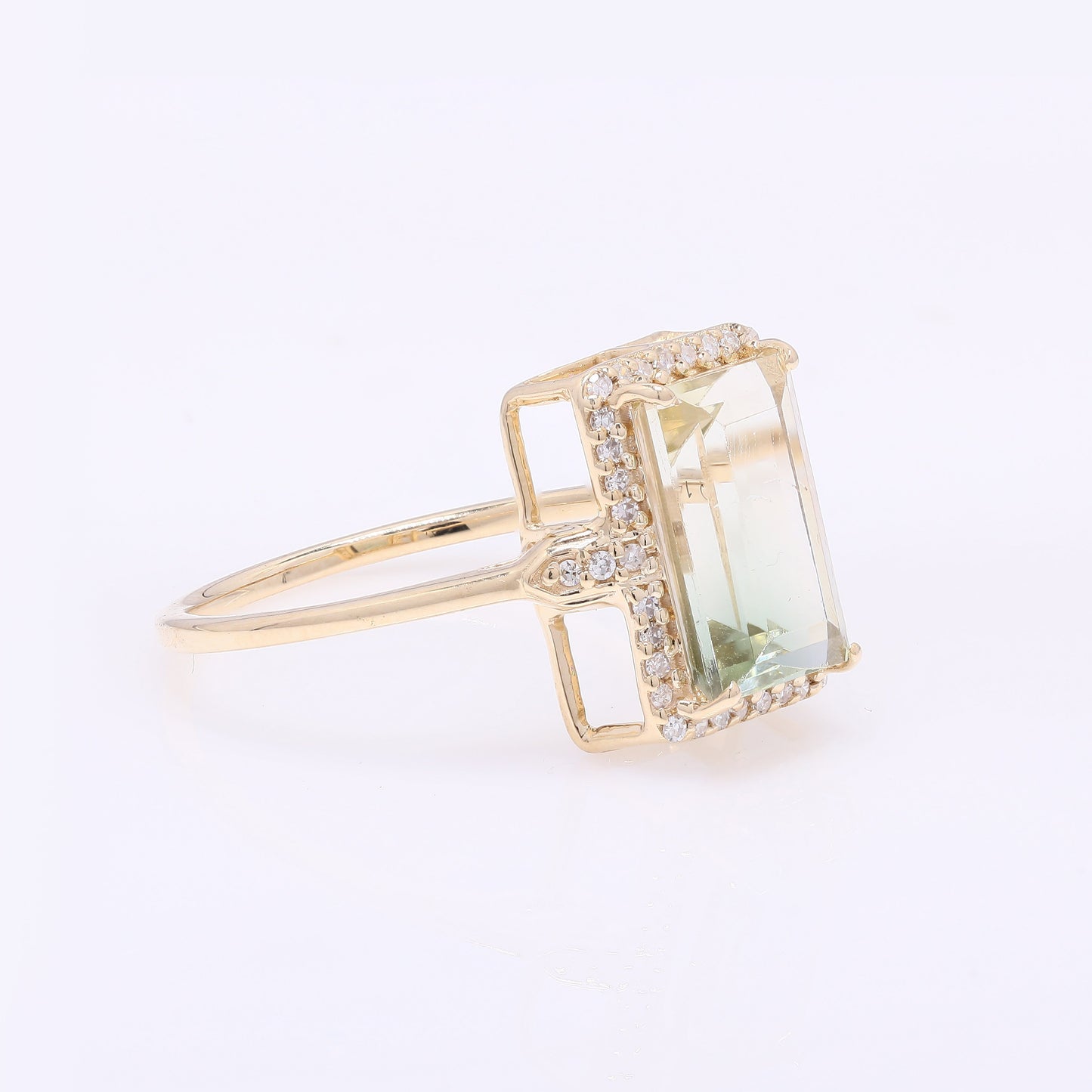 2.51 Ct Rectangular Step Cut Natural Plagioclase Feldspar Sunstone 14K Gold Ring