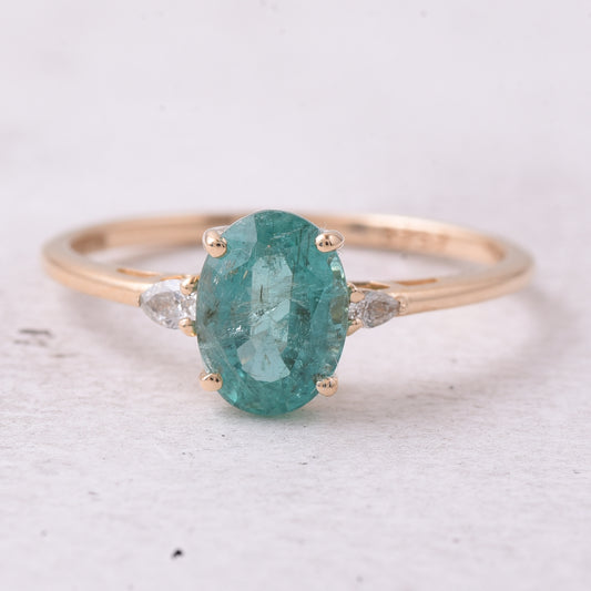 1.27 Ct Oval Mixed Cut Natural Emerald 14K Gold Ring