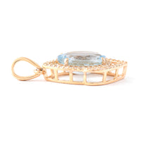 2.30 Ct Oval Mixed Cut Natural Aquamarine 14K Gold Pendant