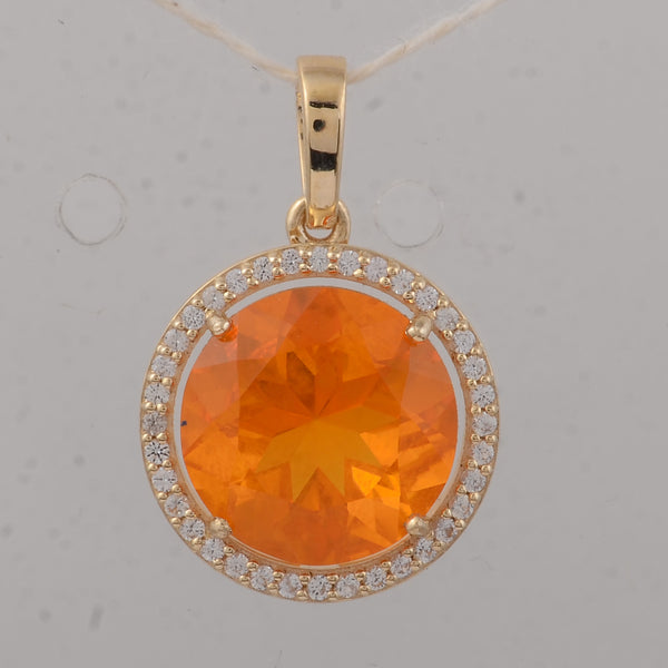 2.37 Ct Round Fire Opal 9K Gold Pendant