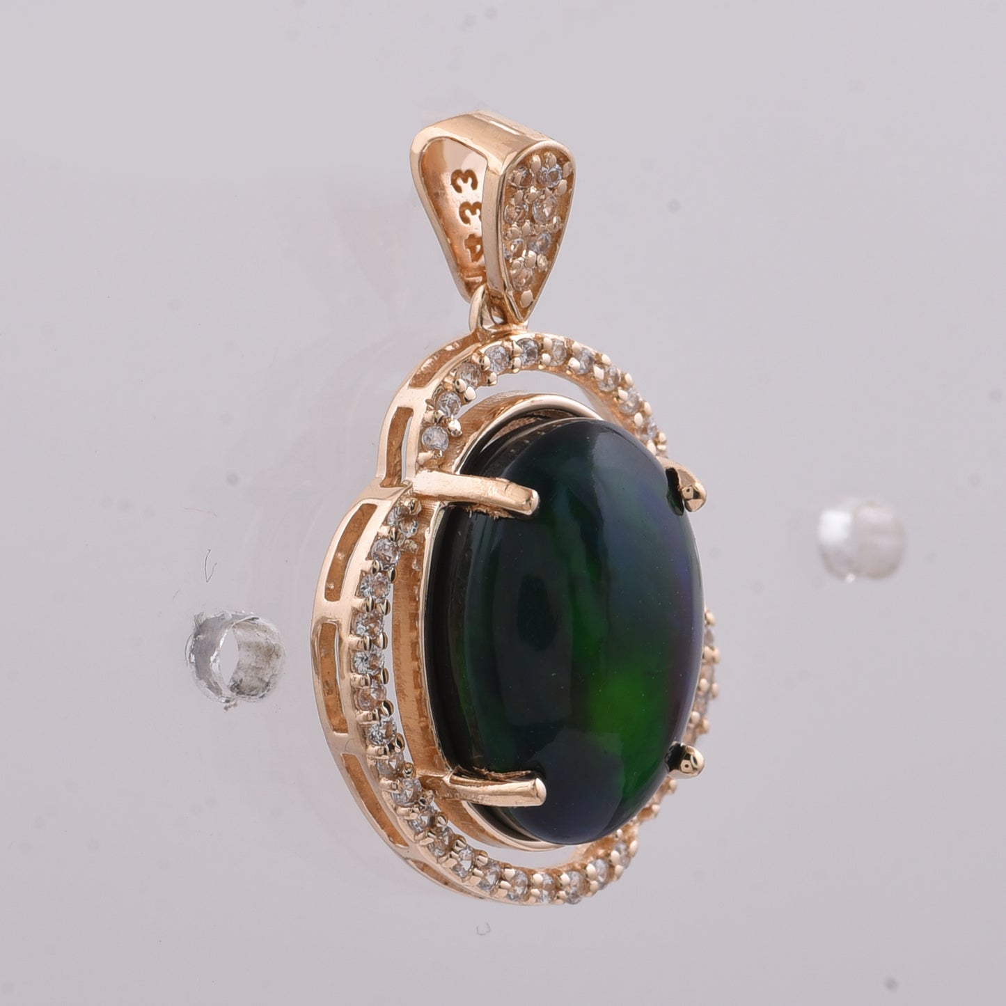 3.12 Ct Oval Cabochon Cut Natural Black Opal 14K Gold Pendant