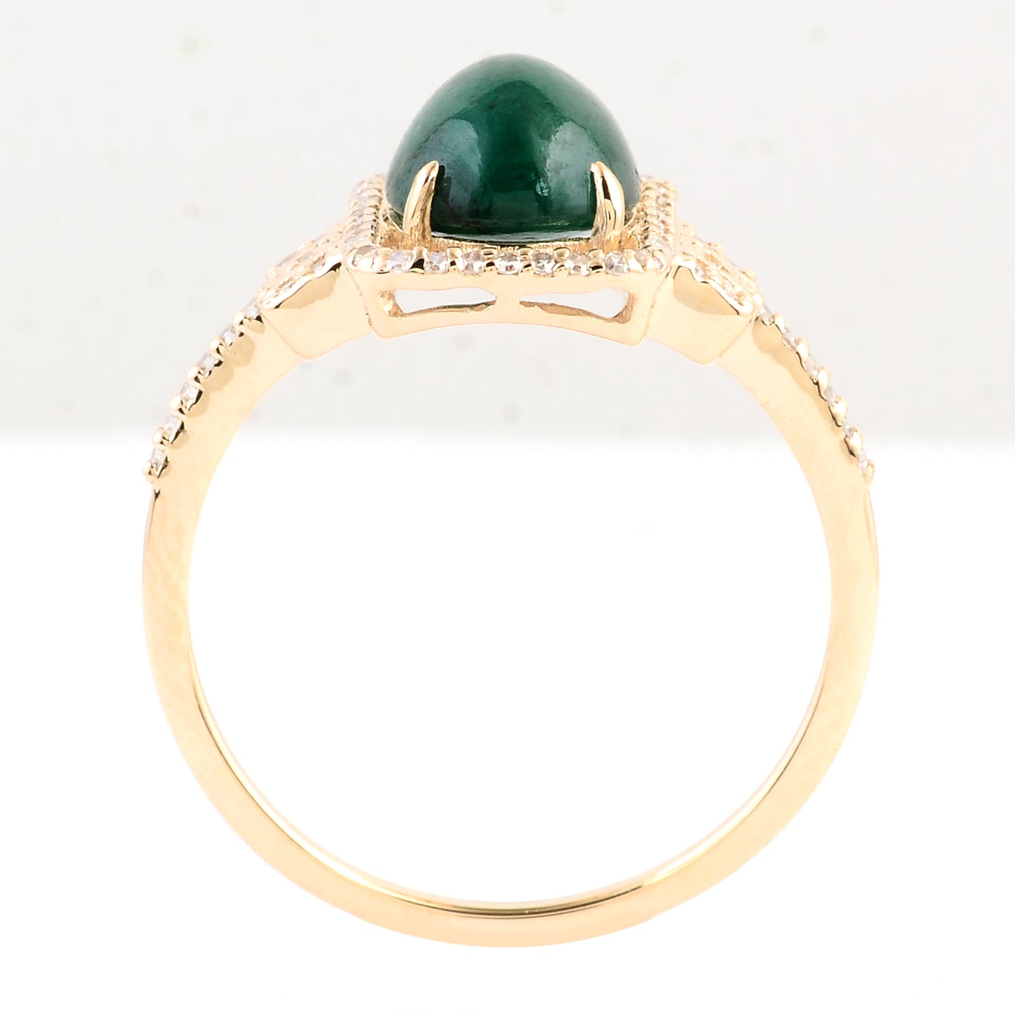 2.31 Ct Oval Cabochon Natural Beryl Emerald 14K Gold Ring