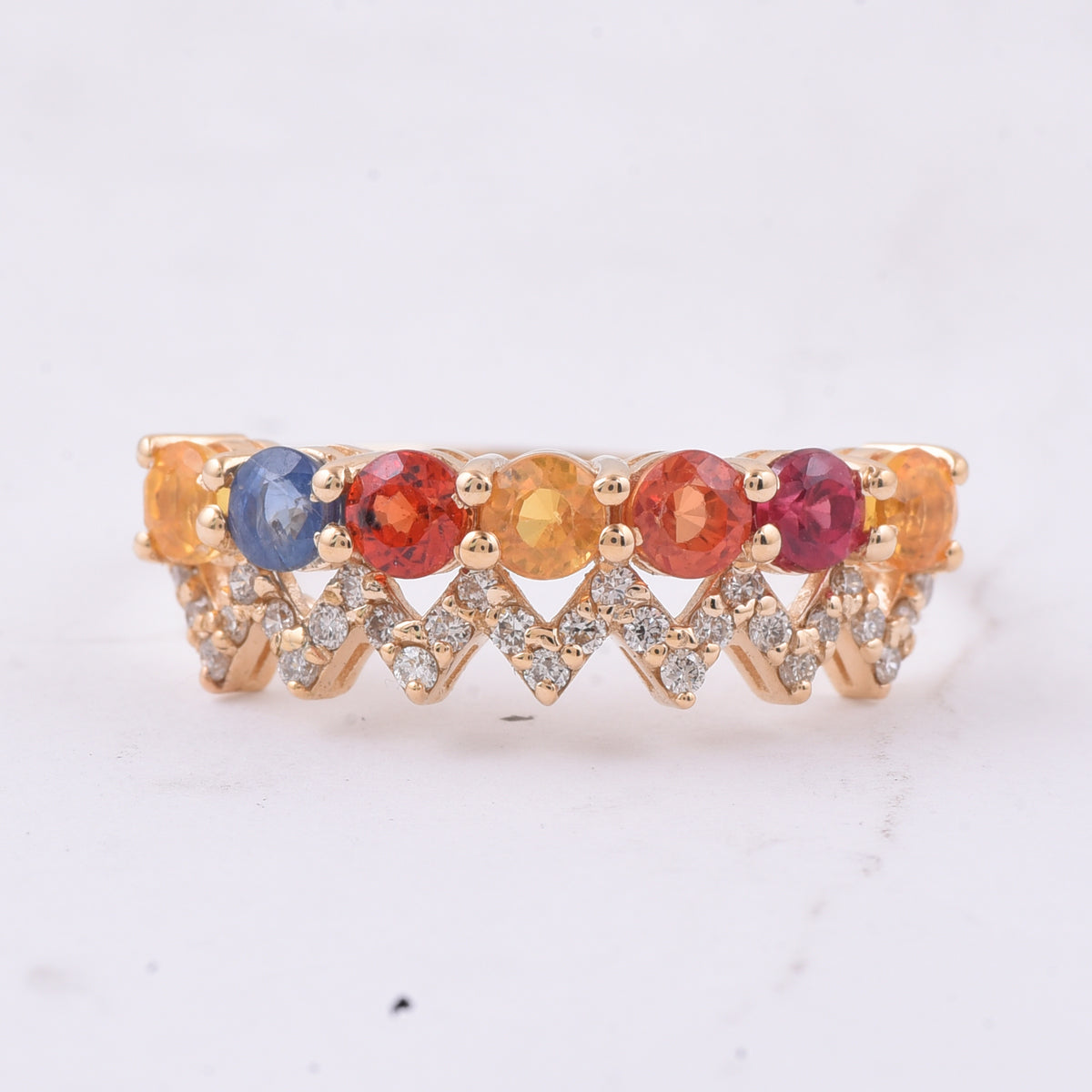1.53 Ct Round Natural Multi-Coloured Sapphire 14K Gold Ring