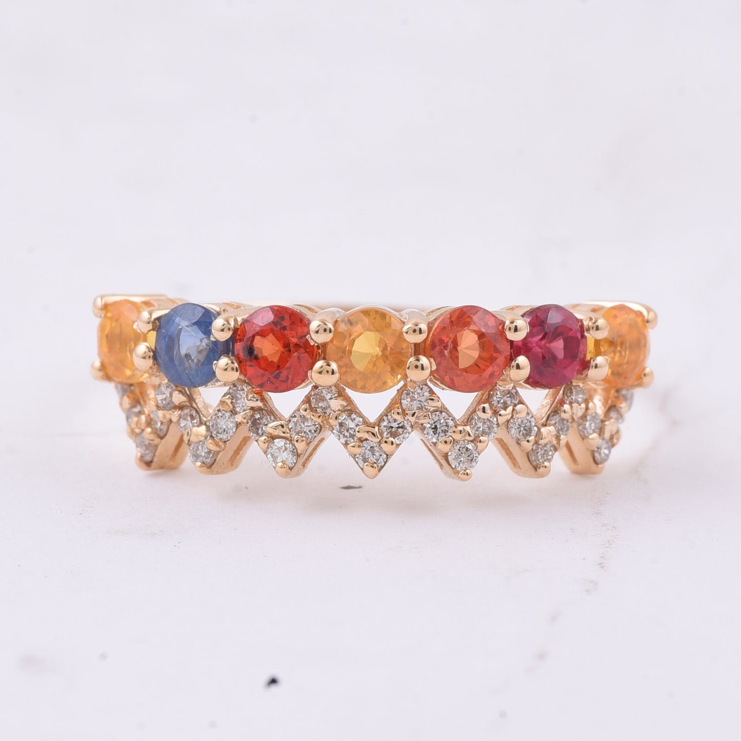 1.53 Ct Round Natural Multi-Coloured Sapphire 14K Gold Ring