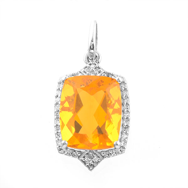 2.93 Ct Cushion Mixed Cut Natural Fire Opal 950 Platinum Pendant