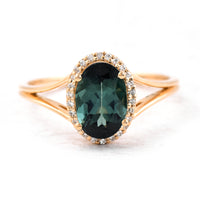 1.39 Ct Oval Mixed Cut Natural Green Tourmaline 14K Gold Ring