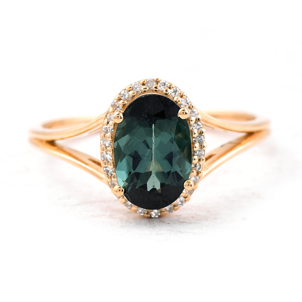 1.39 Ct Oval Mixed Cut Natural Green Tourmaline 14K Gold Ring