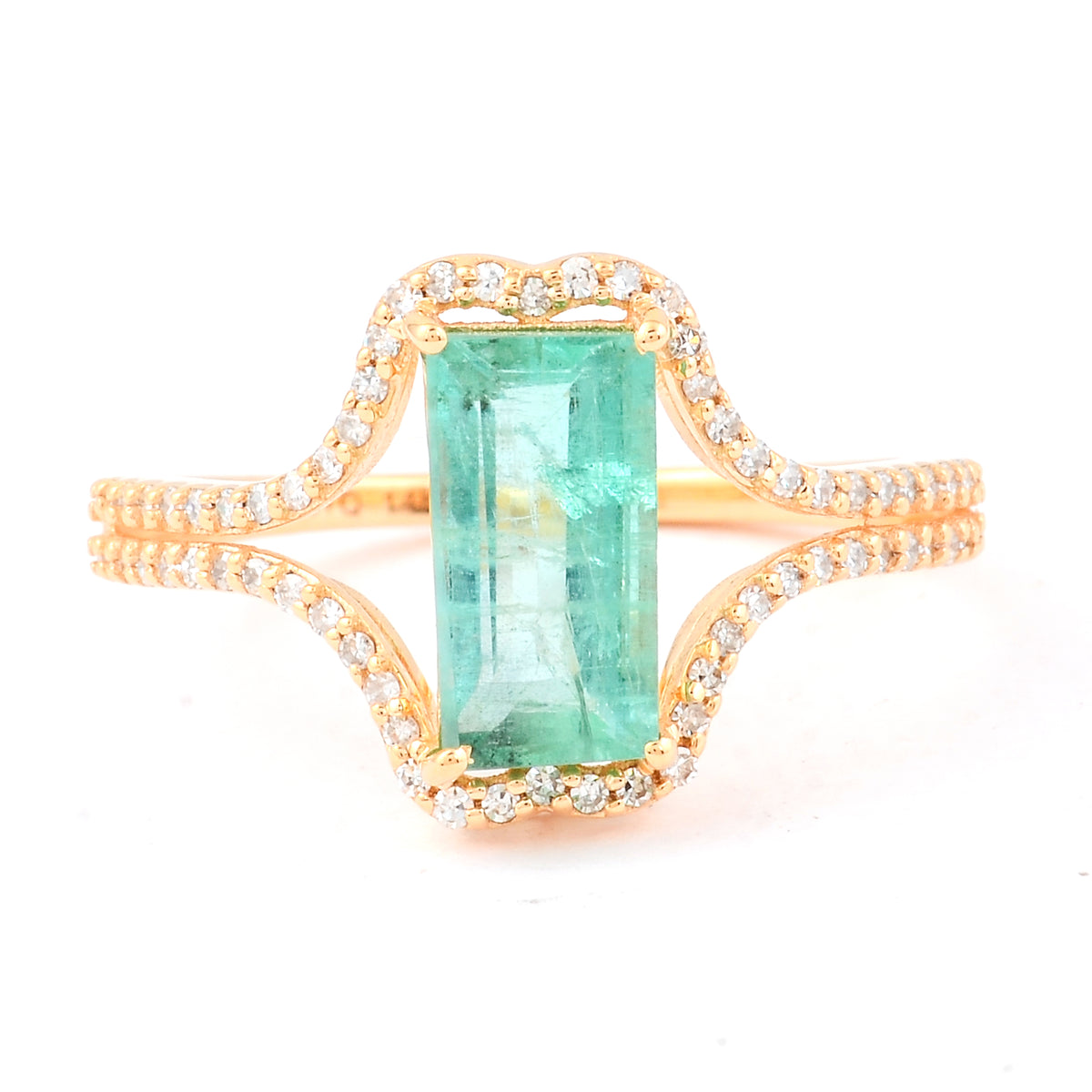 1.64 Ct Rectangle Step Cut Natural Emerald 14K Gold Ring