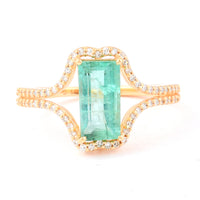 1.64 Ct Rectangle Step Cut Natural Emerald 14K Gold Ring