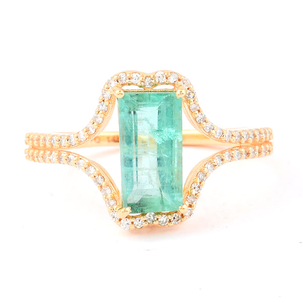 1.64 Ct Rectangle Step Cut Natural Emerald 14K Gold Ring