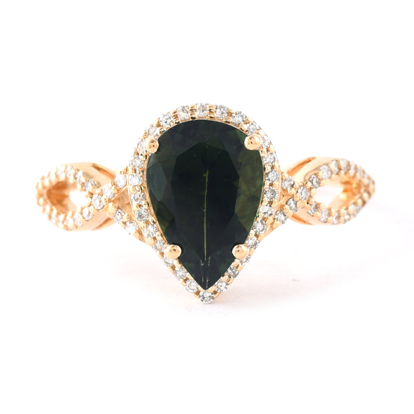 1.81 Ct Pear Mixed Cut Natural Green Tourmaline 14K Gold Ring